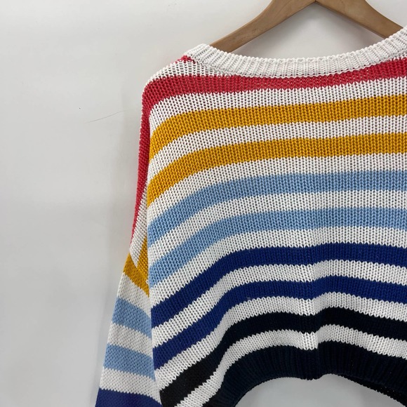 Francesca's Harper Womens Multicolor Striped Cropped Sweater Small Boxy Oversize - Picture 5 of 9